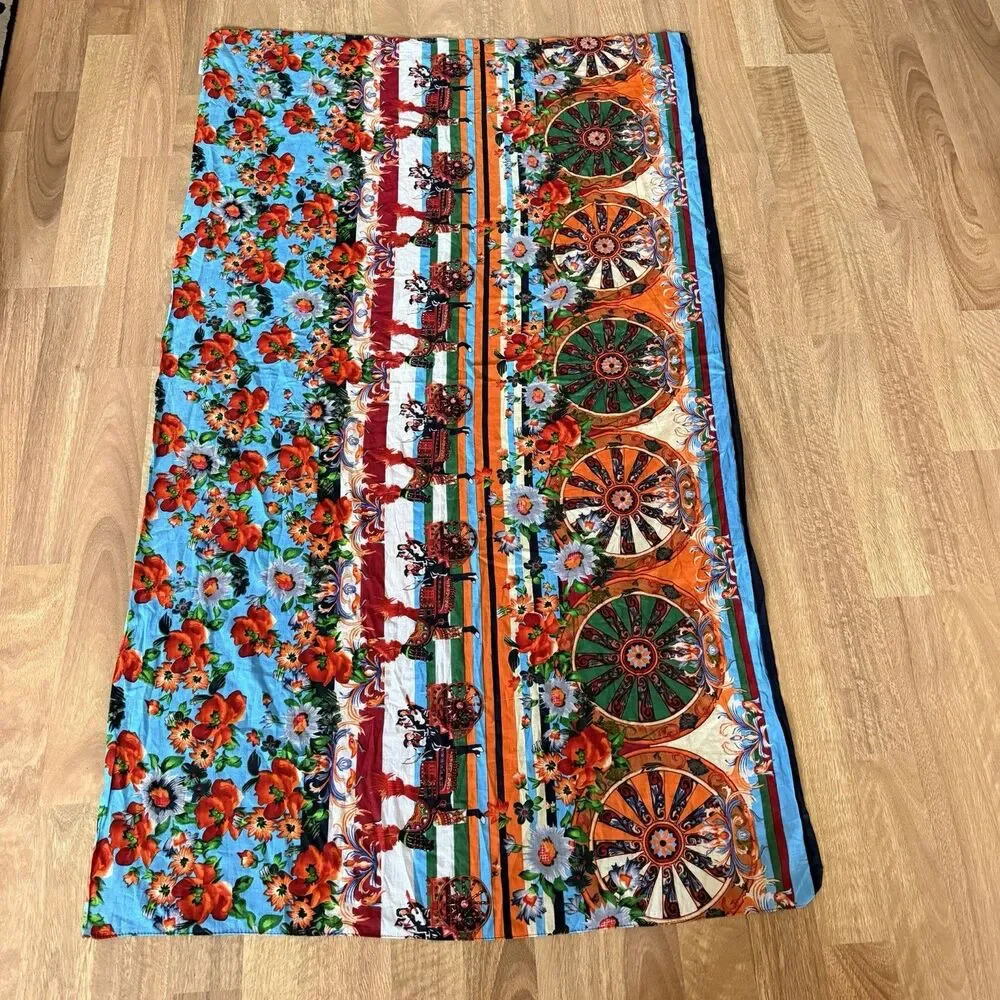 Positano by Jean Paul Oversized Cotton Scarf Floral Horse Carriage Shawl Wrap